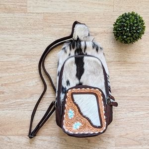 Genuine Tooled Leather and Cowhide Medium Backpack